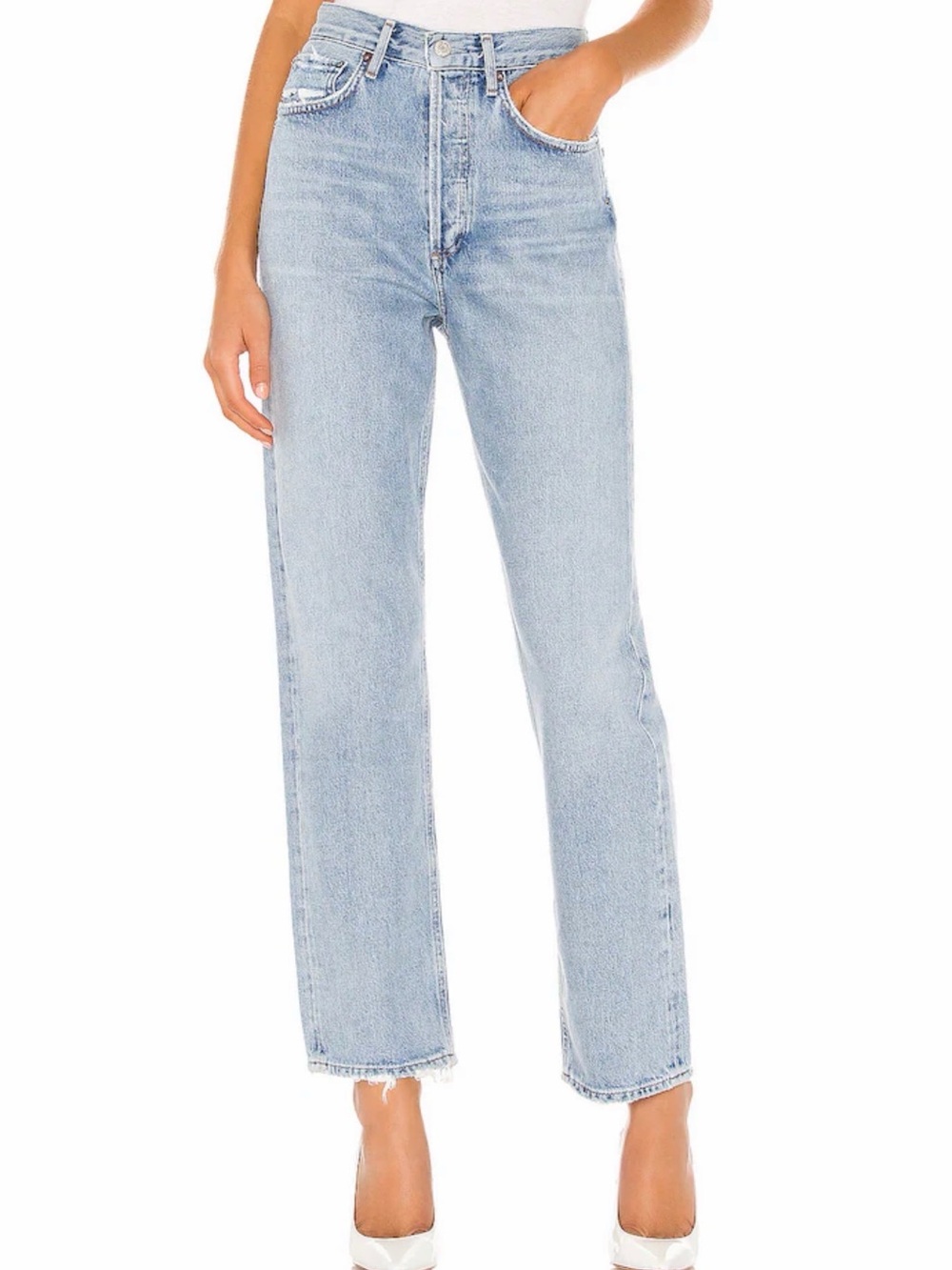 Agolde Straight Leg Jeans in Light Wash Blue